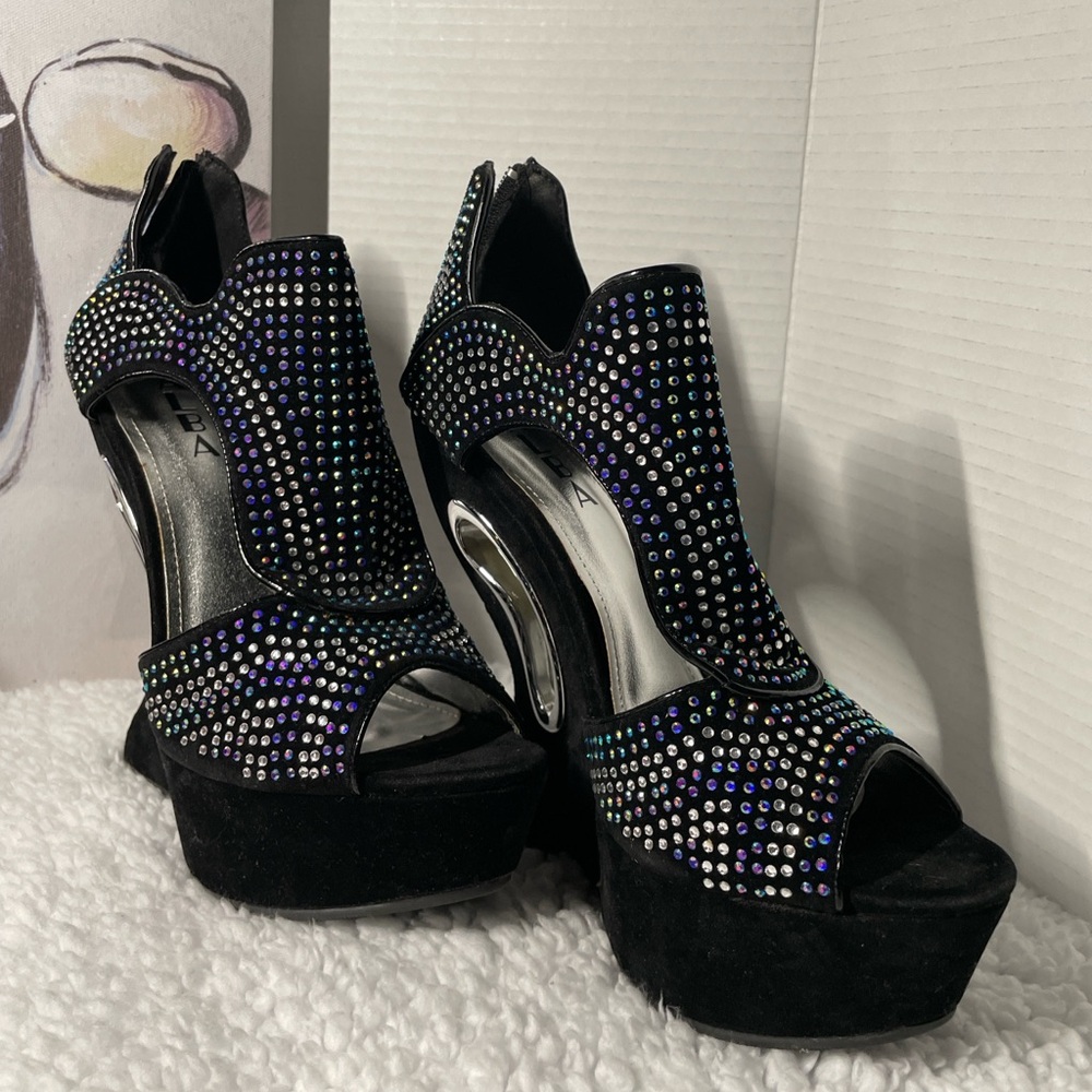 Deb Black Stiletto Heels with Rhinestone Embellishments